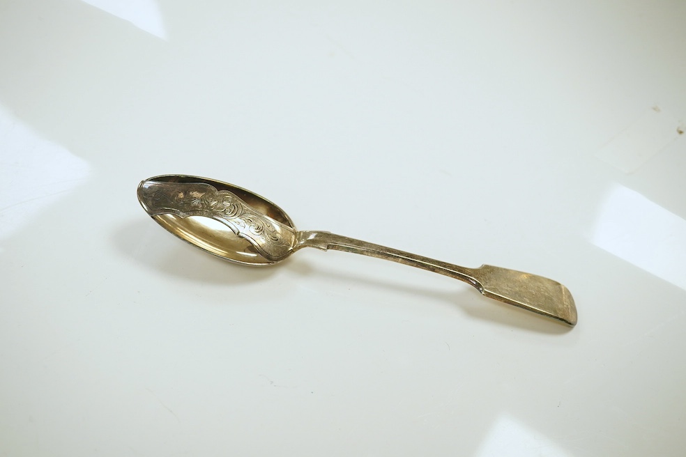 A George III silver skewer, maker's Peter, Anne and William Bateman, London 1805, 38cm, three George III and later silver sifter ladles, a baleen handled small punch ladle, a continental white metal skewer and a plated g